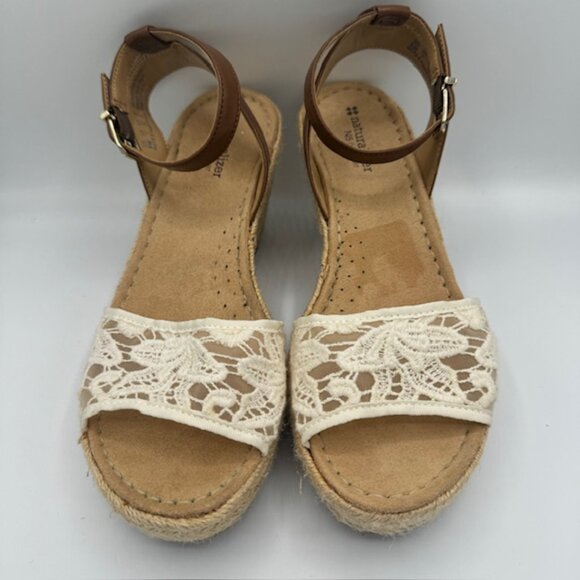 Naturalizer N5 Comfort Straw Wedge Heels Brown & Lace Size 9W - Picture 3 of 6